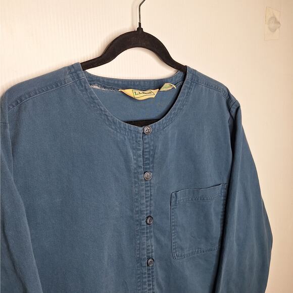 Vintage 90s L.L. Bean Tunic Top Women's Medium Collarless Cotton Canvas Utility - Picture 3 of 8